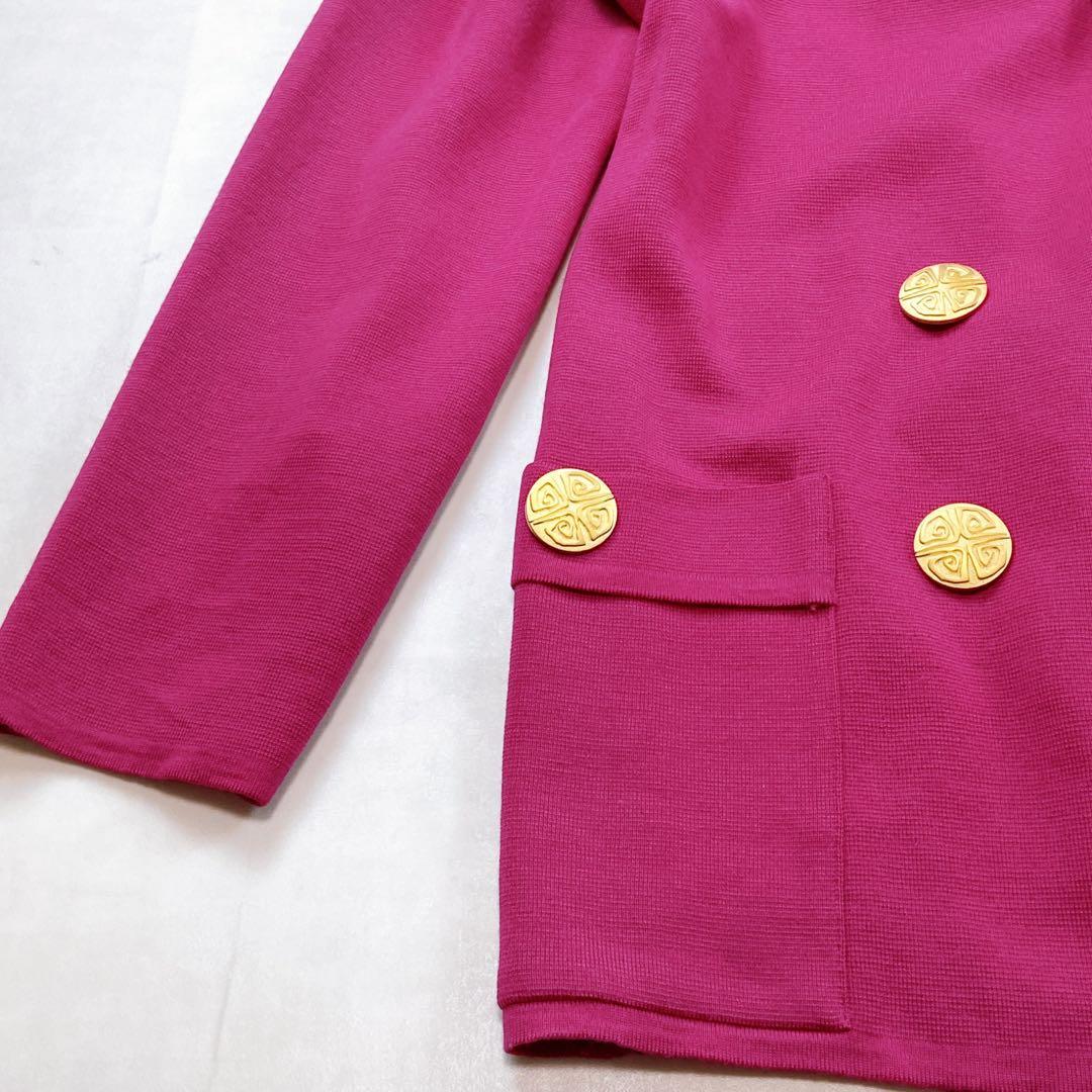 イブサンローラン ニットジャケット 金ボタン ダブル カーディガン ピンク