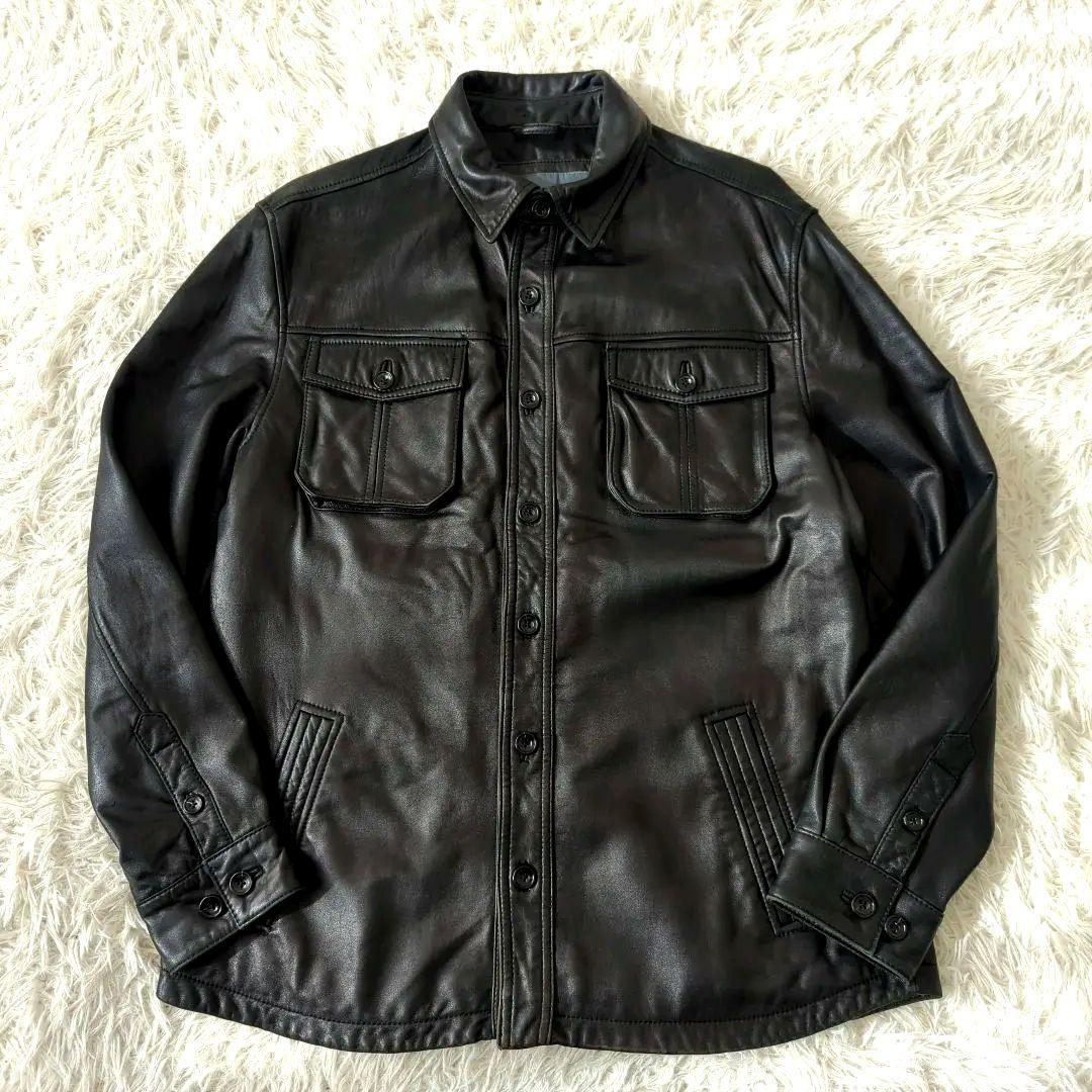 良品 エディーバウアー カバーオール ラムレザー シャツジャケット 黒 L