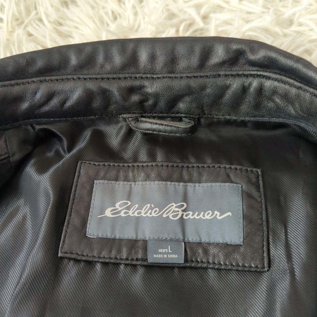 良品 エディーバウアー カバーオール ラムレザー シャツジャケット 黒 L