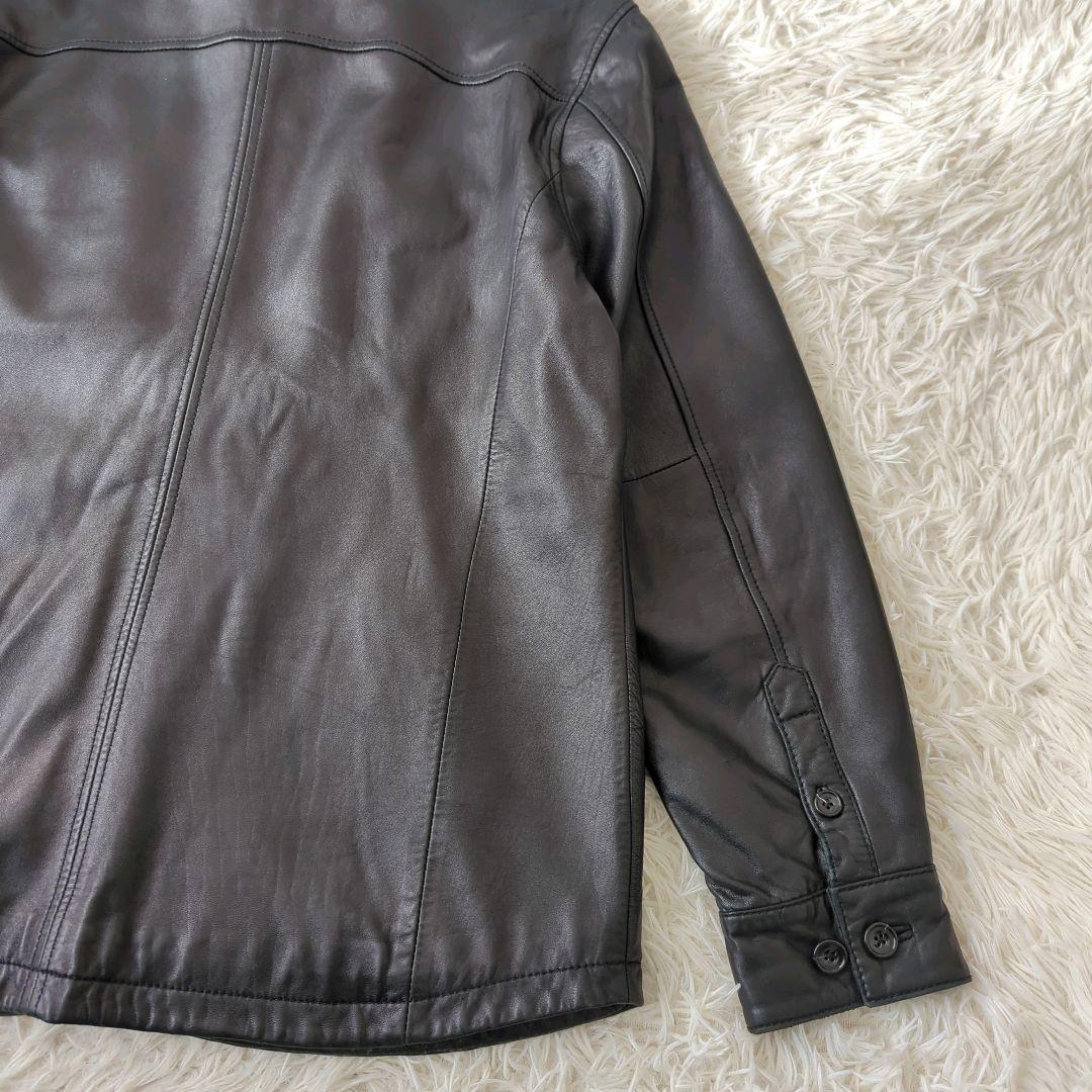 良品 エディーバウアー カバーオール ラムレザー シャツジャケット 黒 L