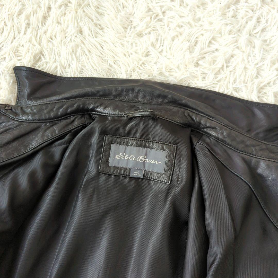 良品 エディーバウアー カバーオール ラムレザー シャツジャケット 黒 L