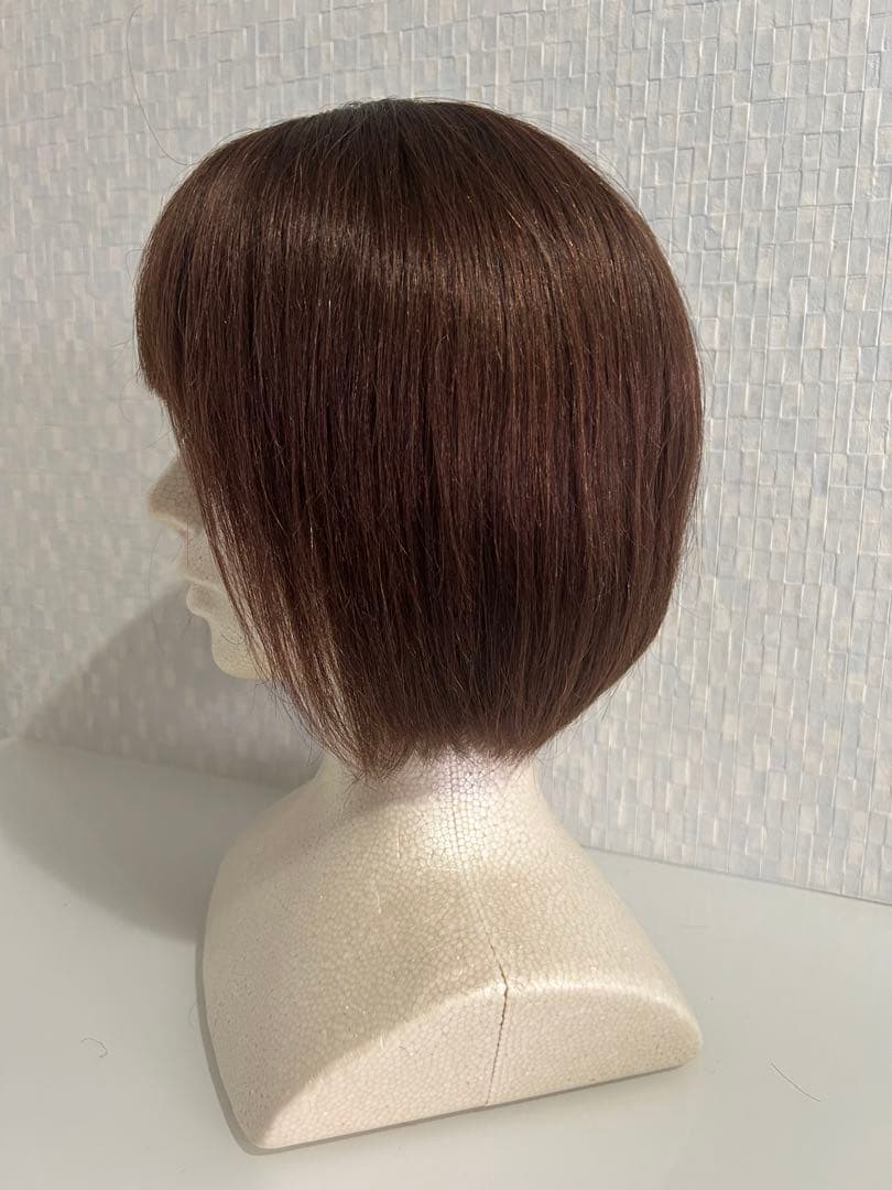 人毛100%ウィッグ ブラウン ボブスタイル　前髪あり