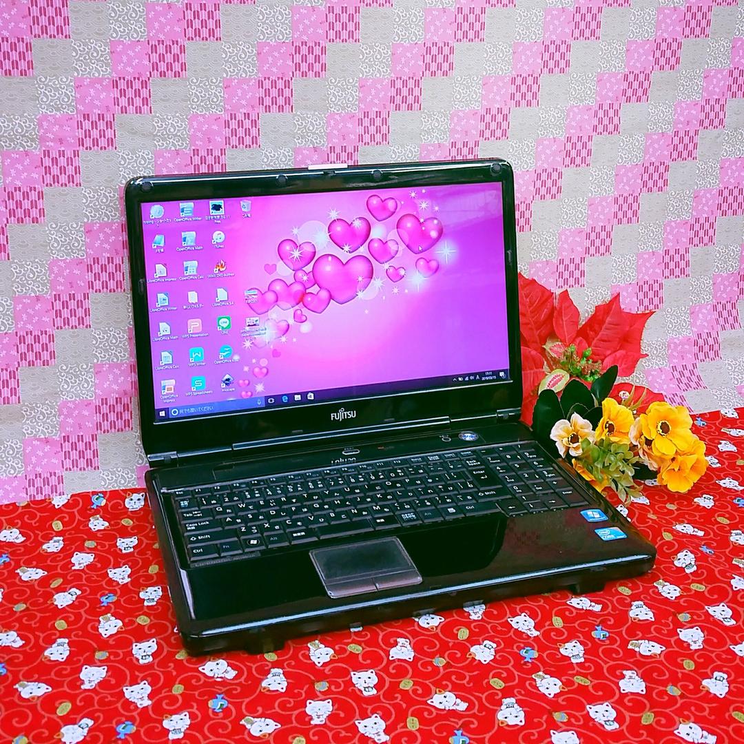 富士通/HDD大容量320GB！最新Win10搭載！ブラック色/動画&画像編集