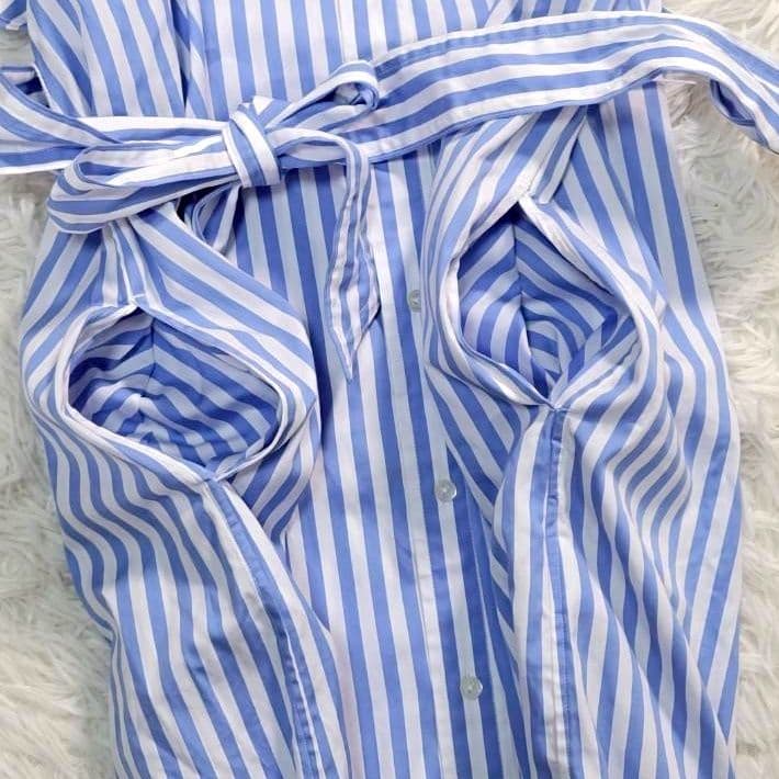 完売品・美品☆ラルフローレン　ストライプ　シャツワンピース　ウエストリボン　半袖