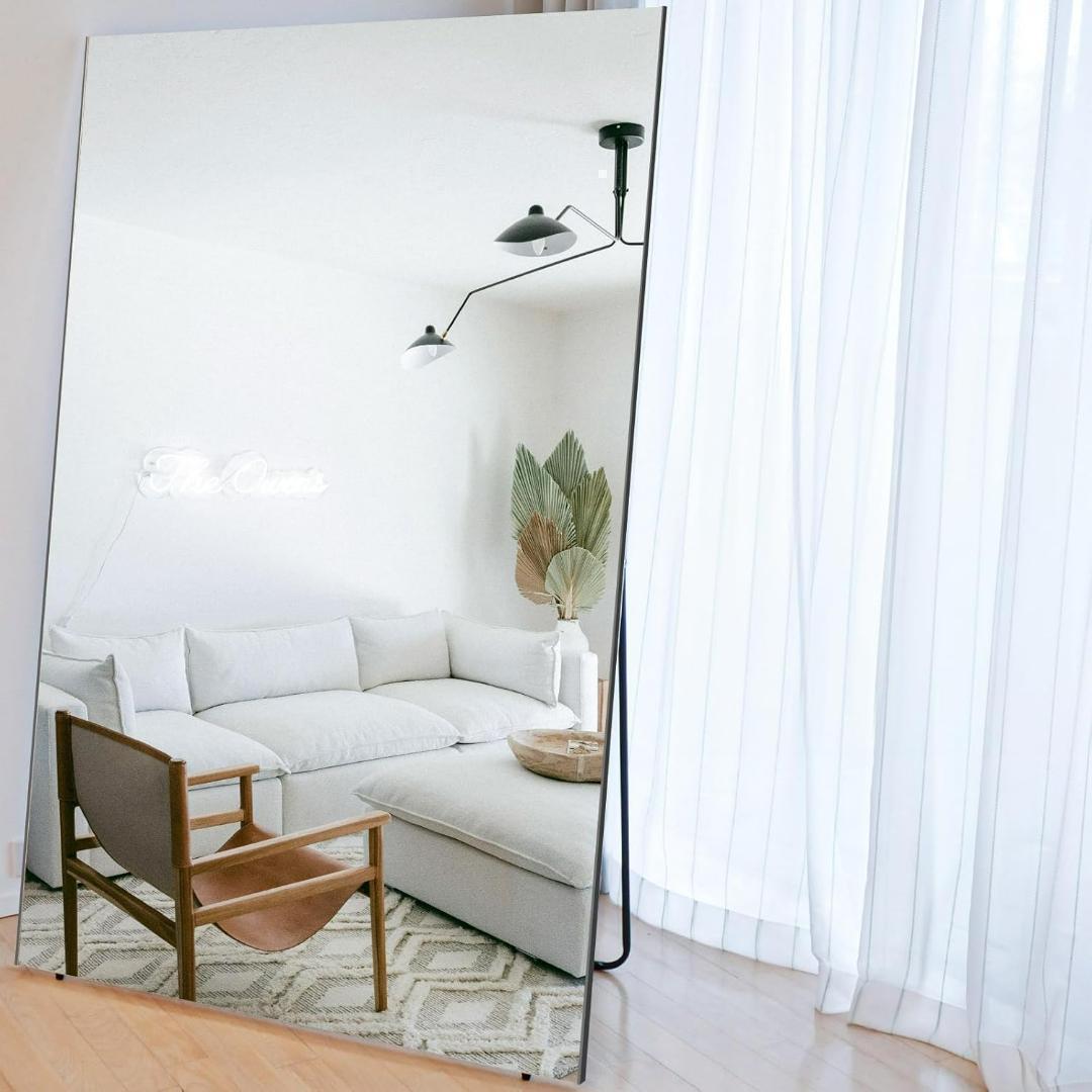 【中古】スタンドミラー 壁掛け 割れない鏡 幅100x160cm 金色 14番