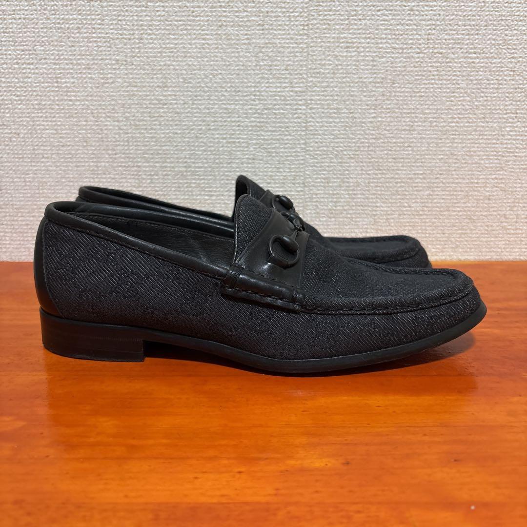 グッチ グレー ブラック 24cm 37.5 ビットローファー