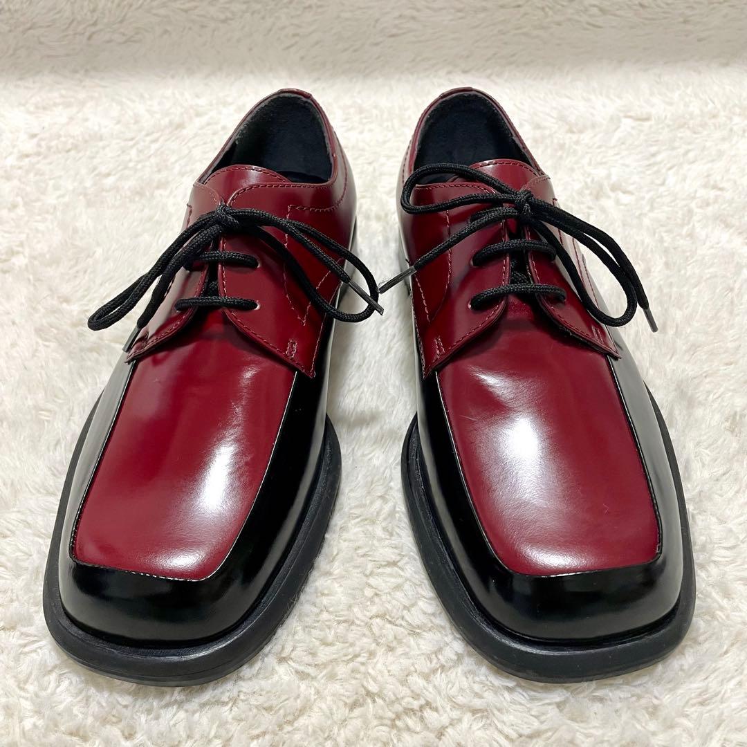 未使用級 PLAN C プランシー スクエアトゥ レザー レースアップシューズ