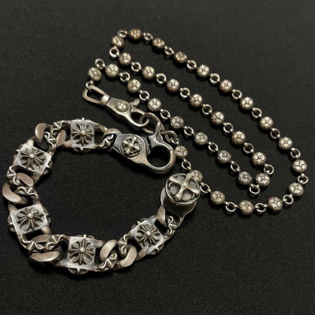 シルバー925 クロスボールウォレットチェーン　ブレスレット　セット　まとめ売り