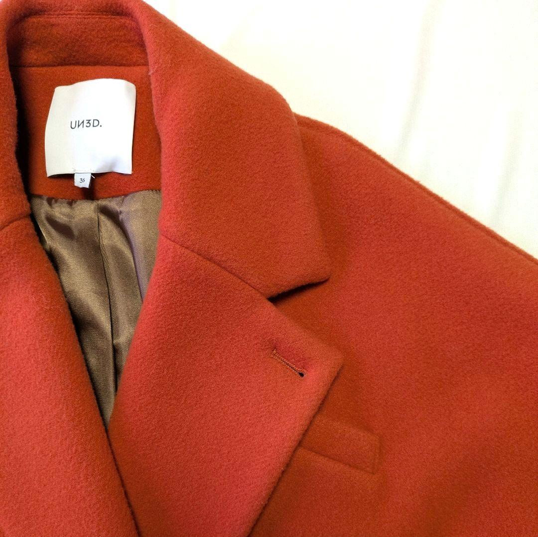 UN3D. ドルマンミドルウールコート ミドル丈 36 コクーン 朱赤 毛100