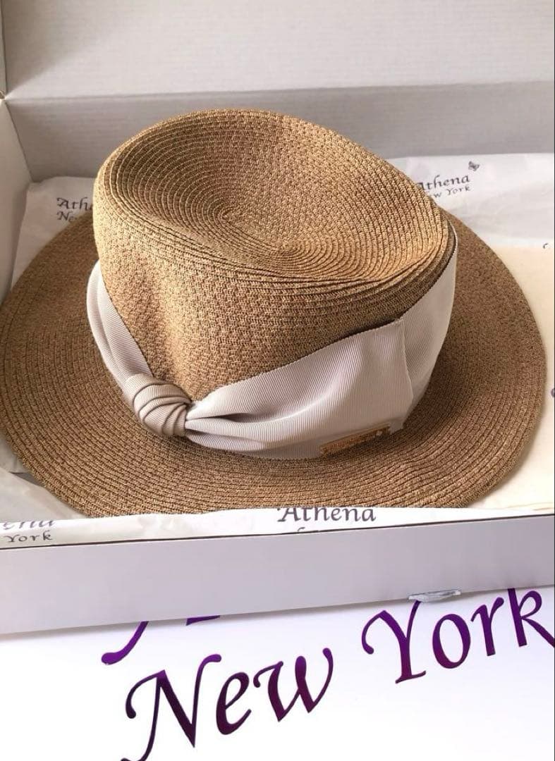 新品タグ付き アシーナニューヨーク【カミラ】スカイグレー UVカット 麦わら帽子