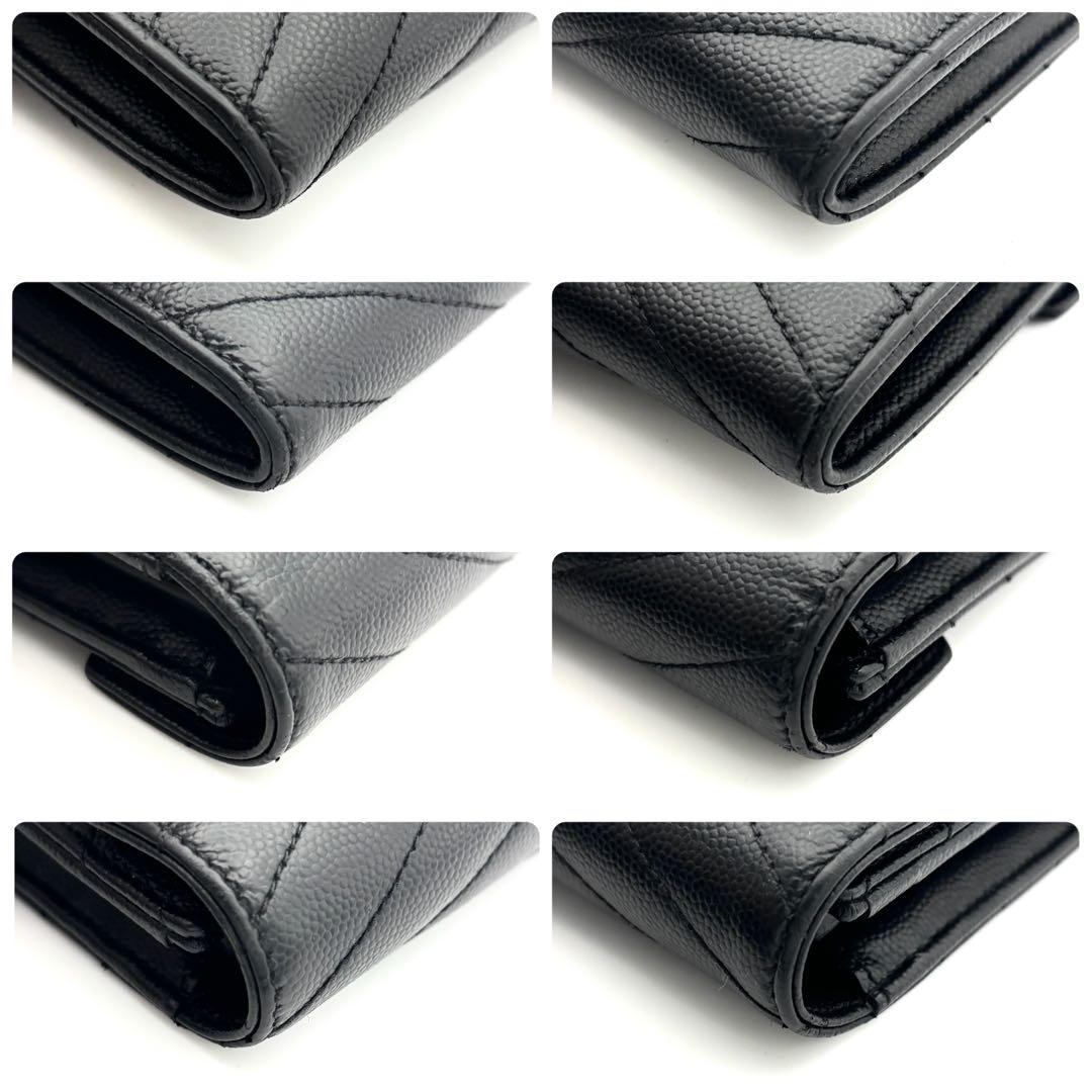 ☆美品☆箱付☆サンローラン 二つ折り長財布 Vステッチ キャビアスキン ブラック