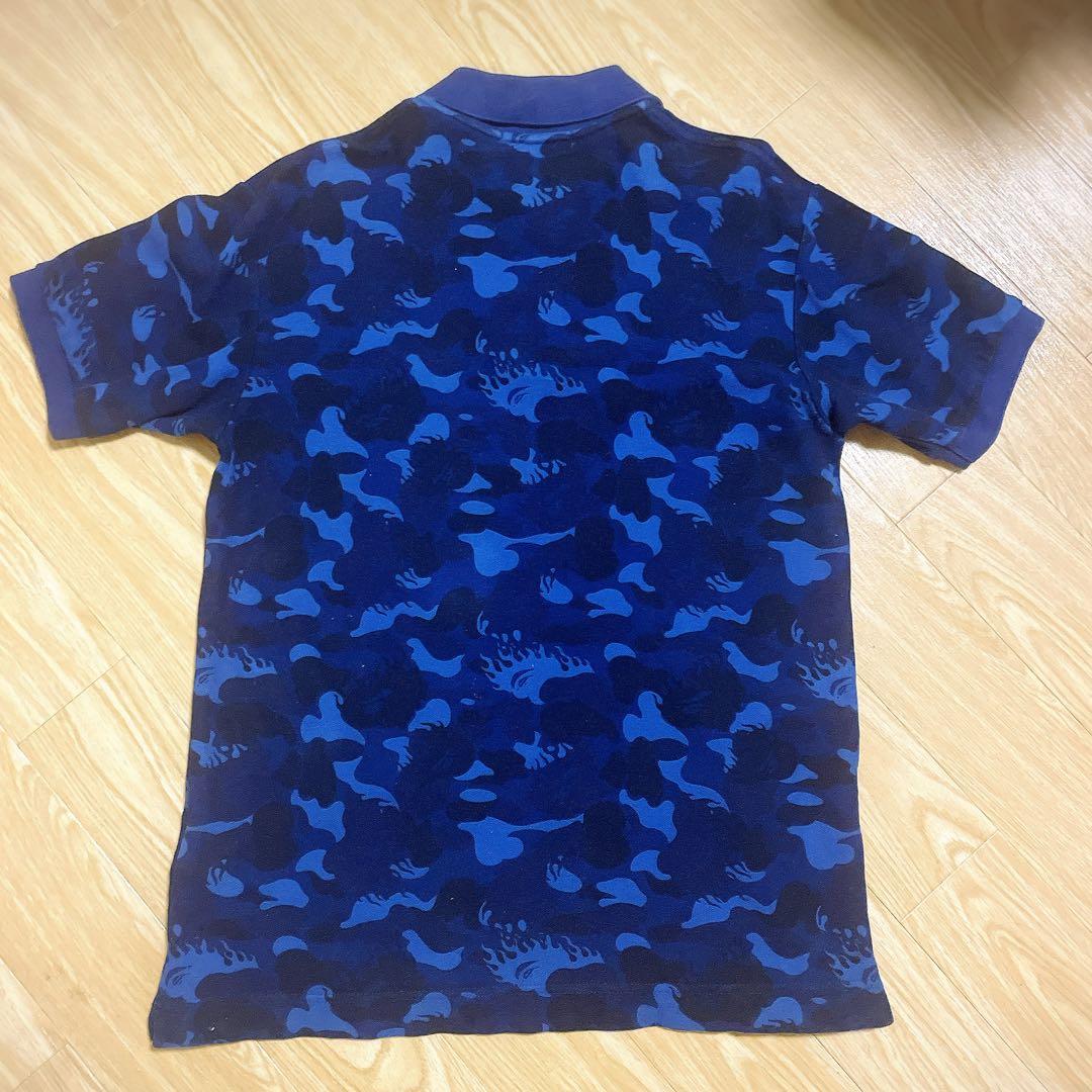 A BATHING APE ネイビー ファイヤーカモ ポロシャツ M