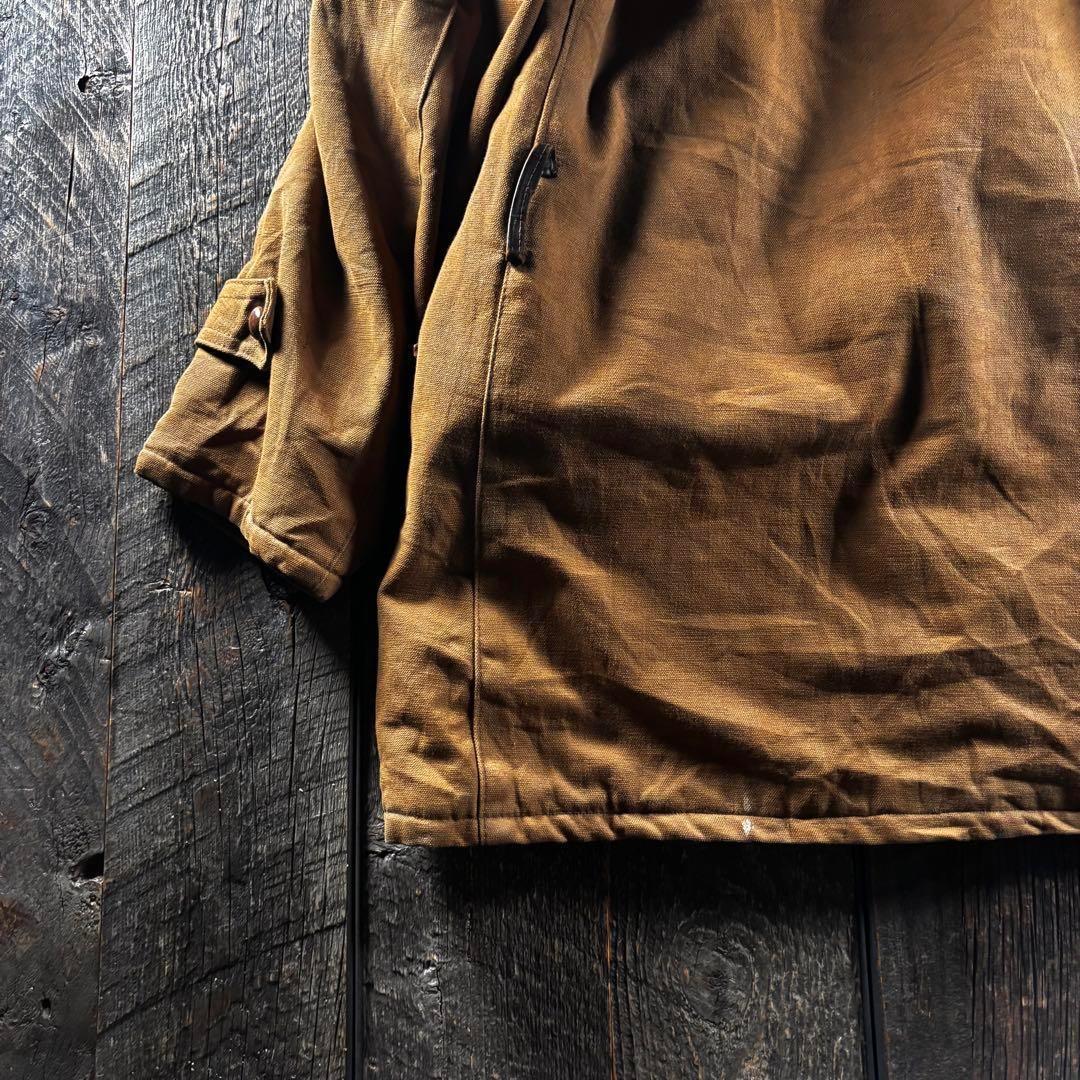 古着　５０s ボアコート　ダック生地　ムートンコート　くるみボタンL ブラウン.