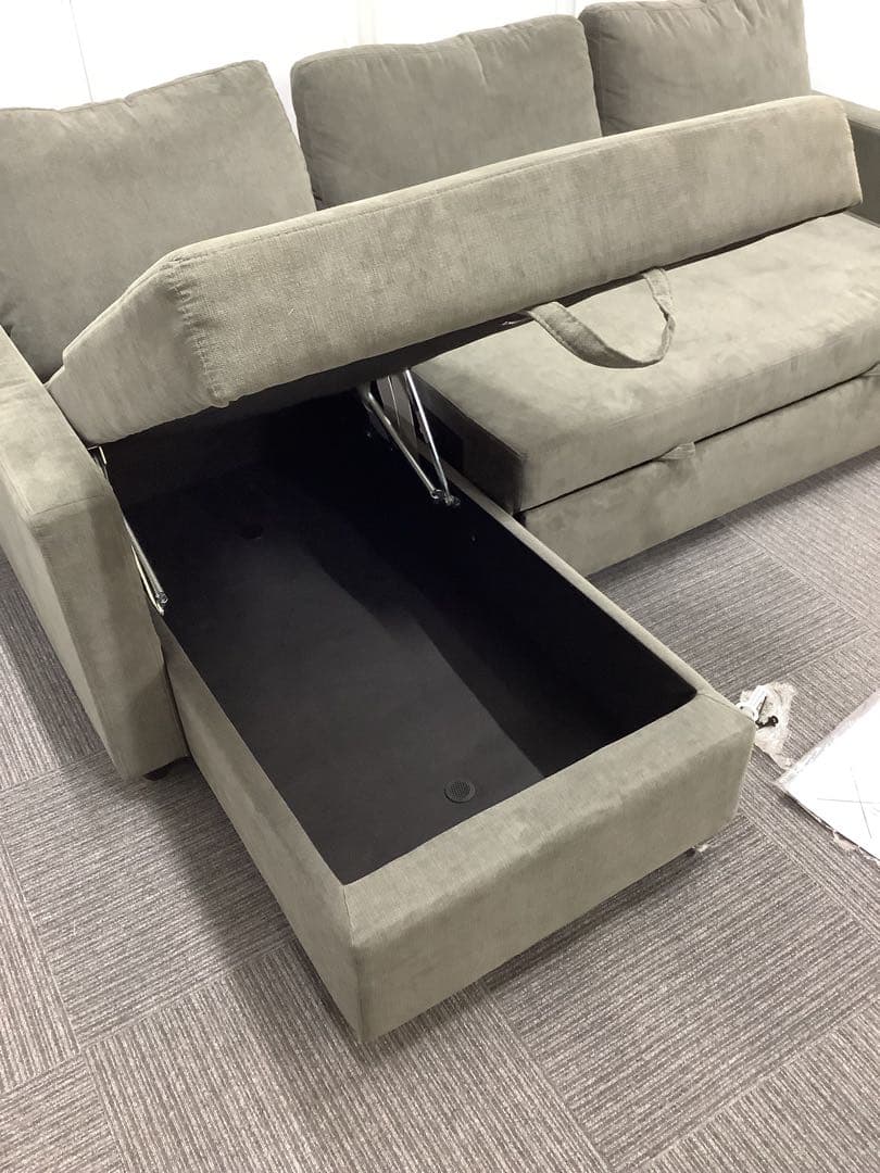 なら 極上中古！ニトリ ソファベッド 布張り 収納付きカウチソファ グレー