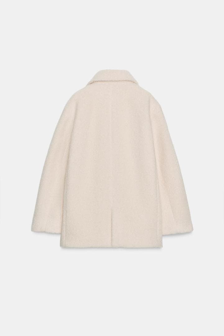 希少 Mサイズ ZARA ブークレダブルブレストミディ丈コート エクリュ