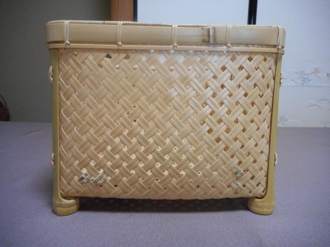 【竹細工】あむ 四ツ目編み収納かご