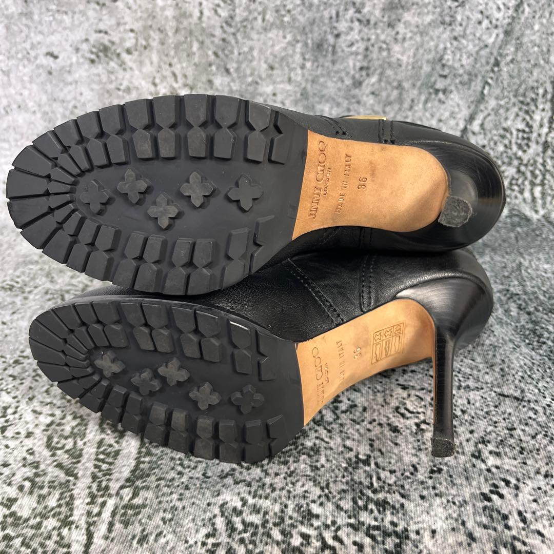 美品 ジミーチュウ エンジニアブーツ ピンヒール ブラック レザー バックル