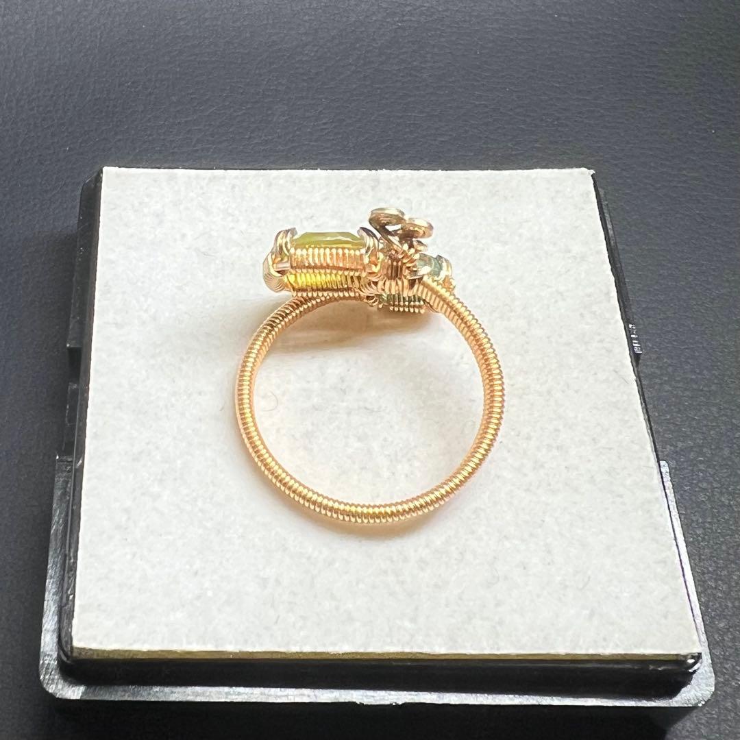 天然石　スフェーン＆ブルートルマリン　ワイヤーラッピング　リング　15号