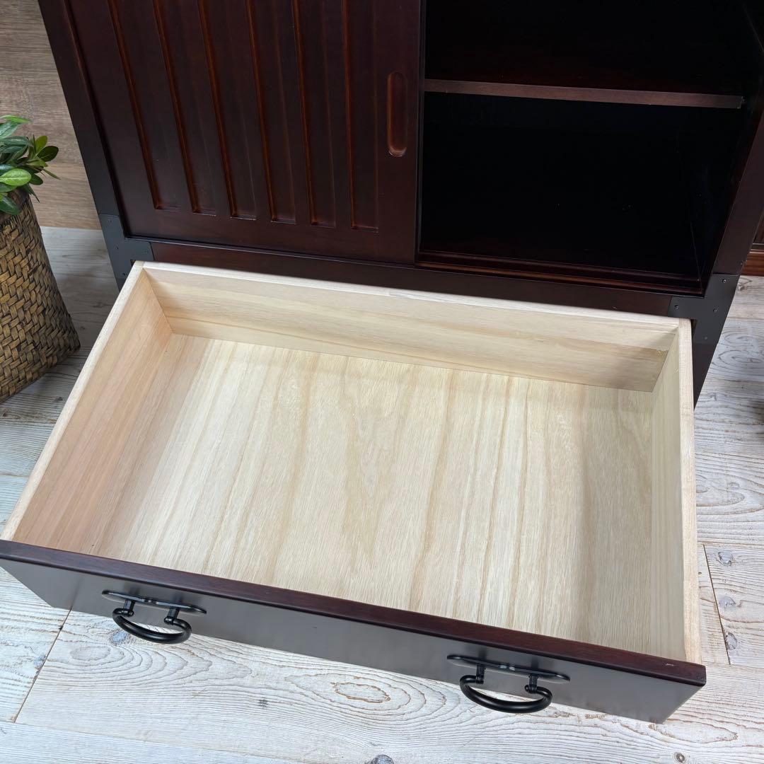 訳あり品！【118】民芸家具木製桐材無垢引き戸チェストタンス木製収納家具和室和風