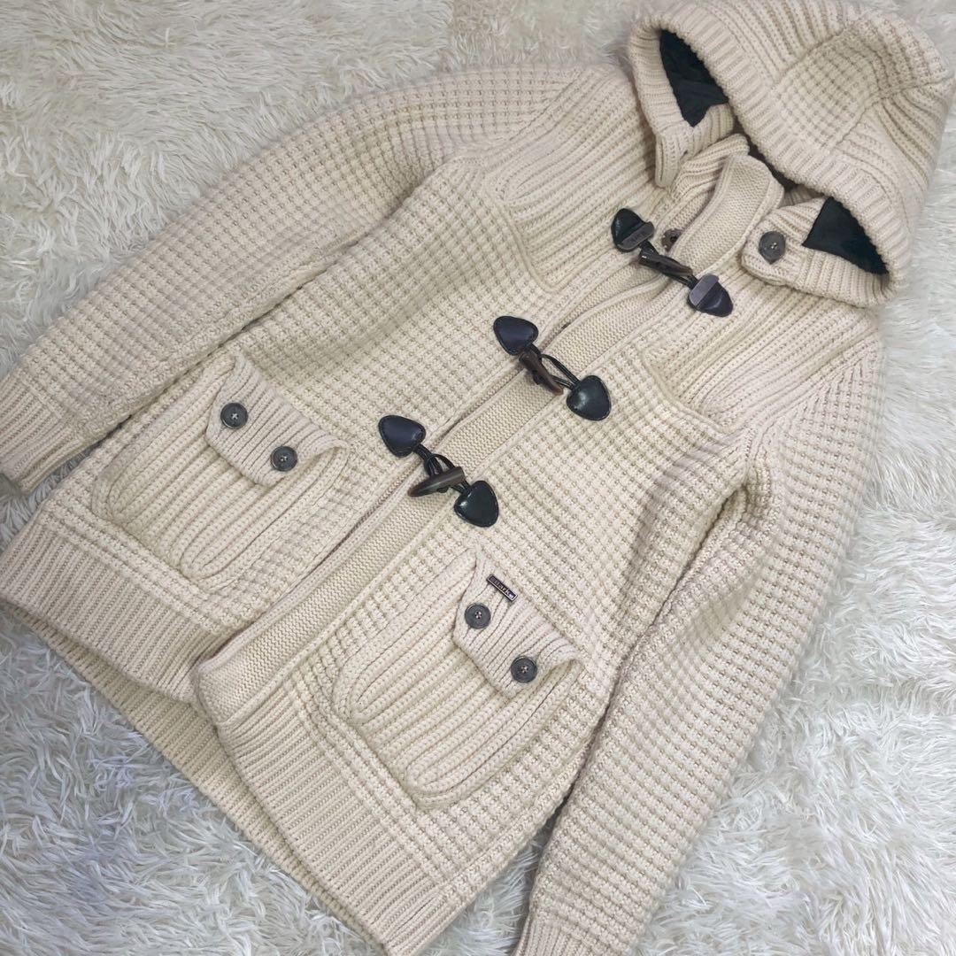 Bark ニットコート アイボリー S フード付き カジュアル ダッフル風