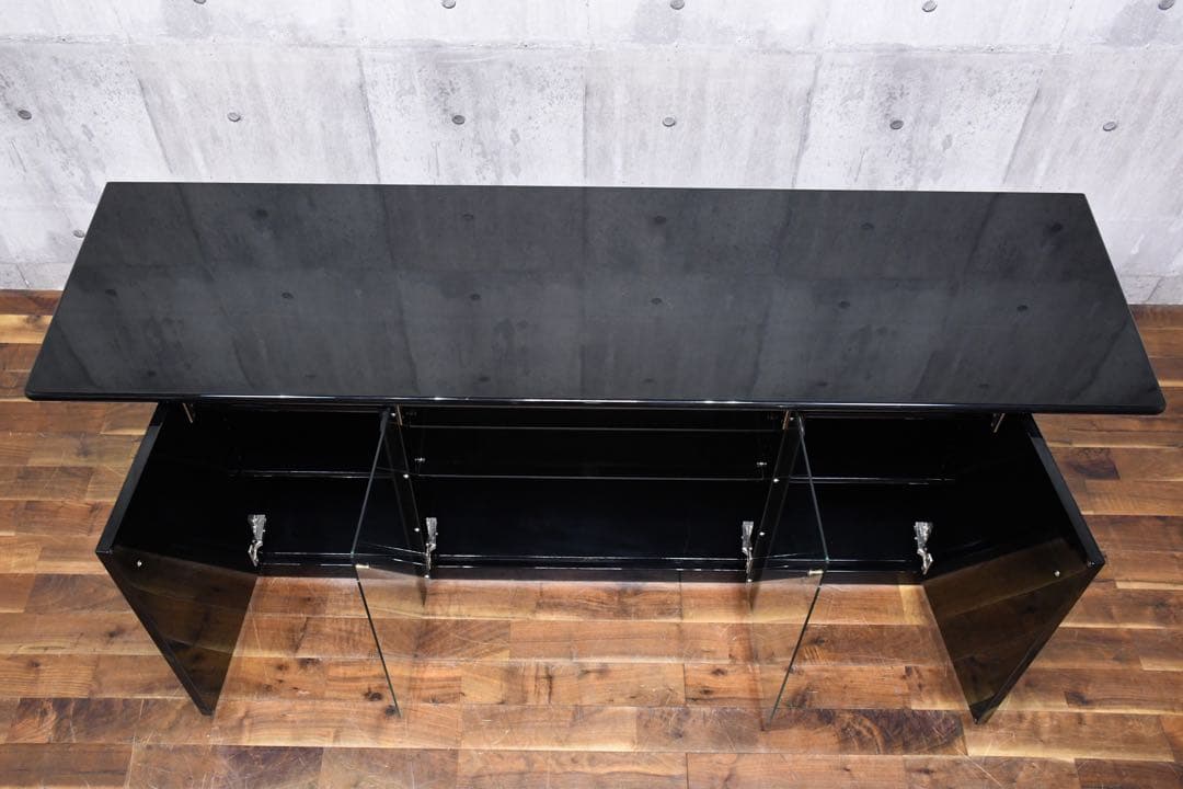 DLK141 駿河家具 サイドボード リビングボード 鏡面ブラック 照明付き