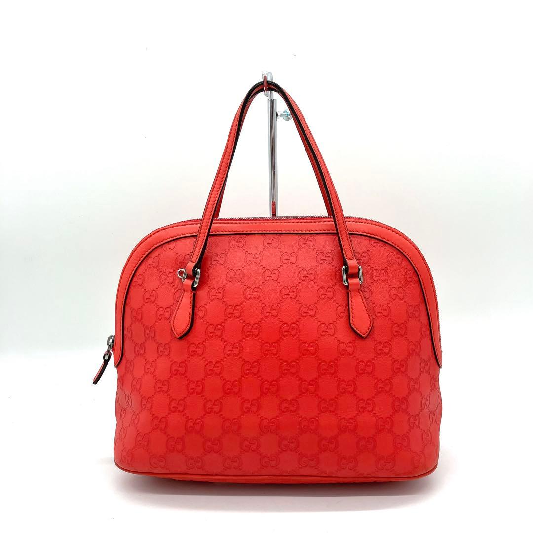 【GUCCI】ハンドバッグ　GG柄　グッチシマ　レザー　レッド