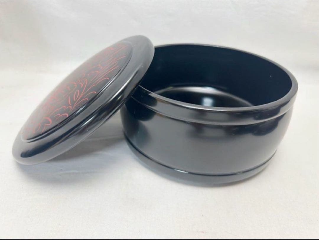 ほぼ未使用 懐石道具 輪島塗 木製漆器 ボタン紋 散寿司桶 5客揃 共箱