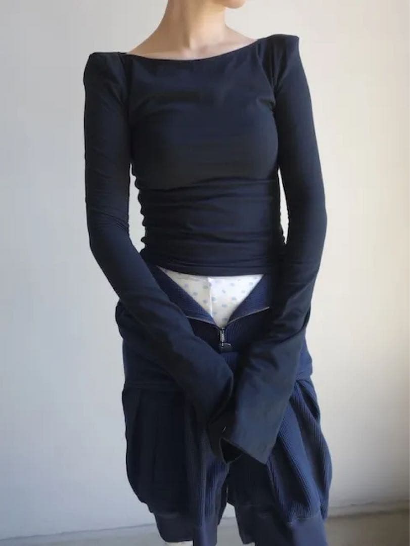 トップス ANS DOTSLOEVNER-SHOULDER TOP/BLUE