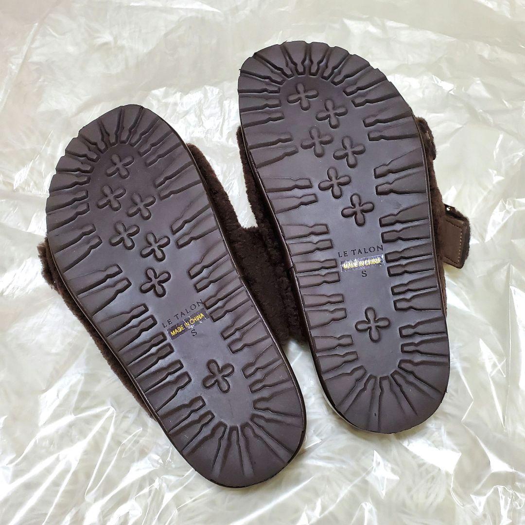 ■LE TALON レザー ボアベルト サンダル ブラウン S 美品