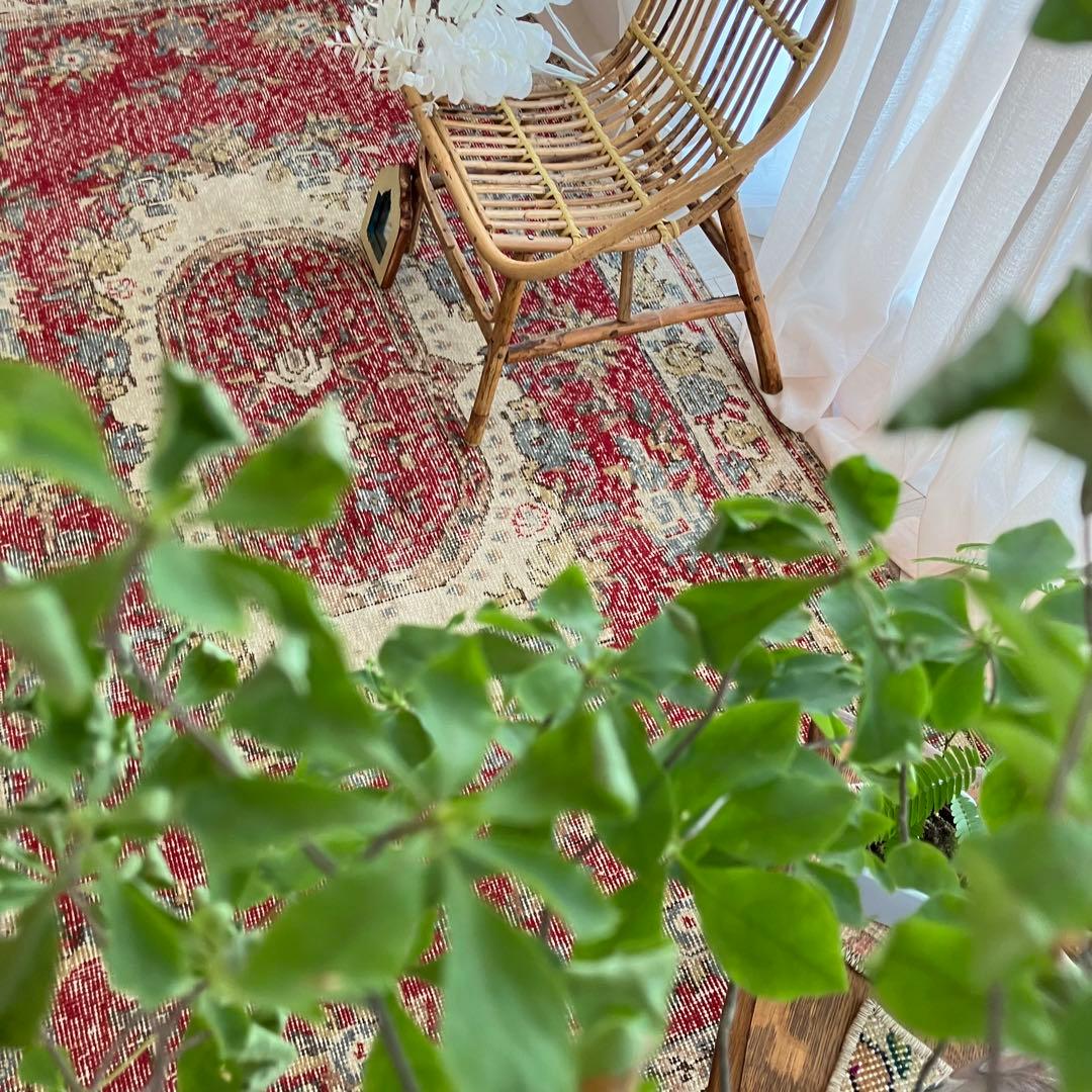 クラシカル柄✳︎114×210レッド　ブルーグレー　ローズ　トルコヴィンテージラグ