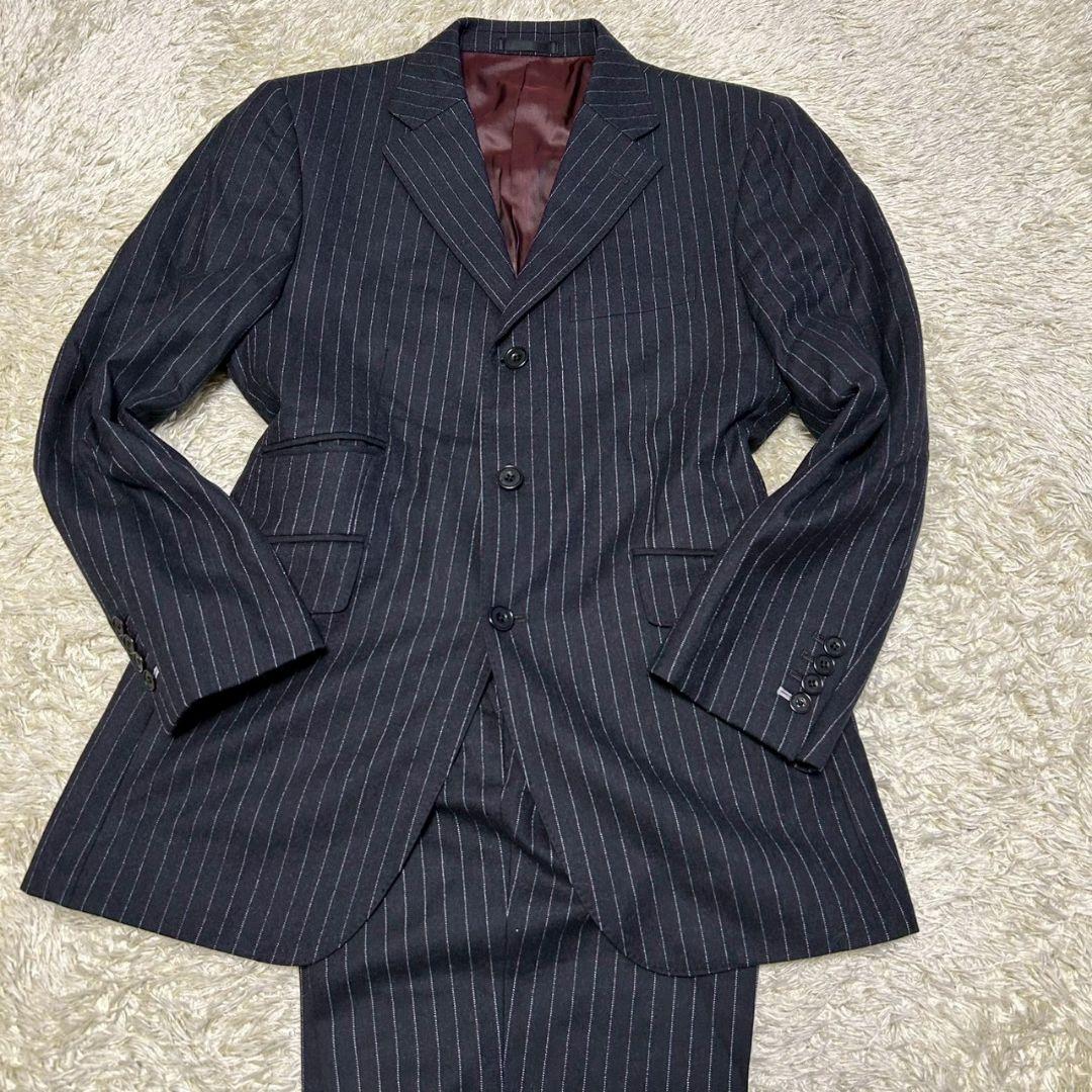 【美品】バーバリーブラックレーベル　スーツ　グレー　ストライプ　38L(M相当)