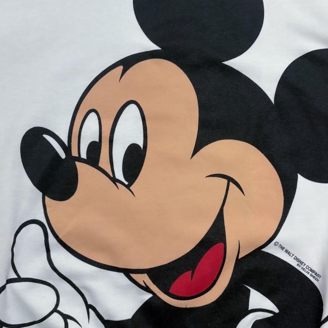 レア 90s Disney ミッキー ビッグプリントスウェット 白XL USA製