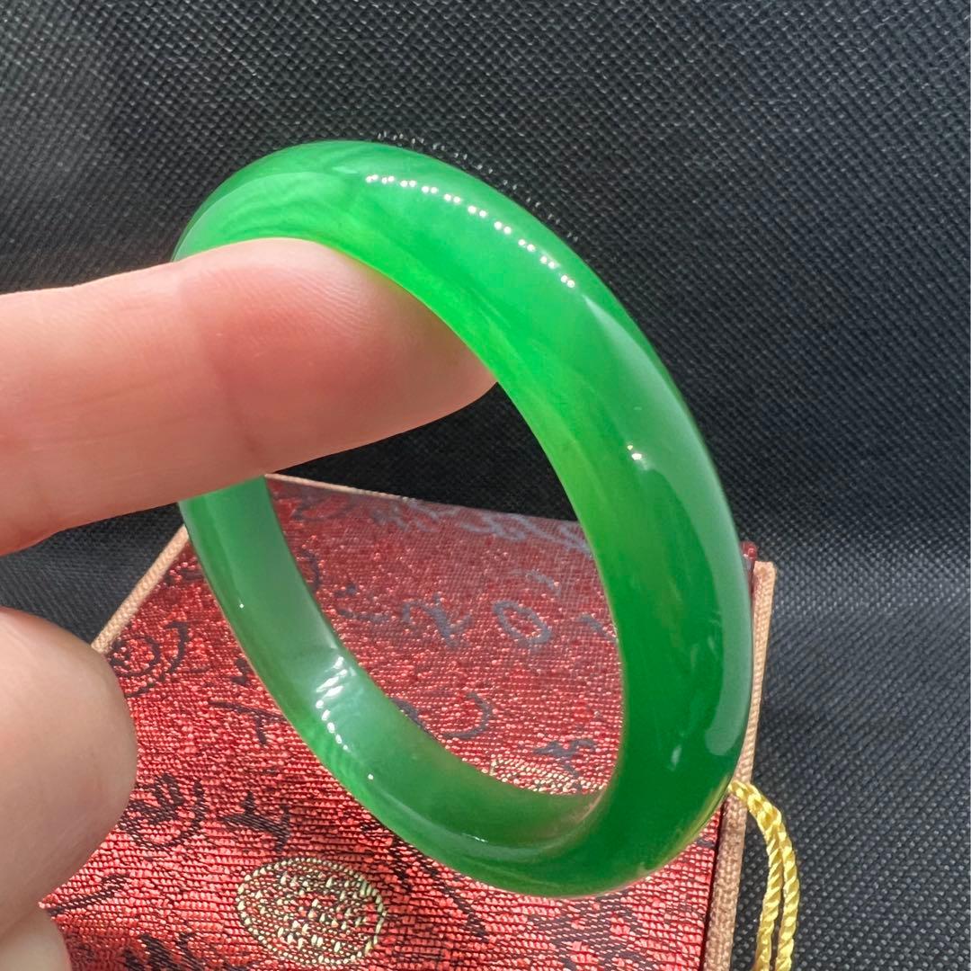 天然高氷種水緑翡翠キャツアイのパワーストーンバングル　番号AB940