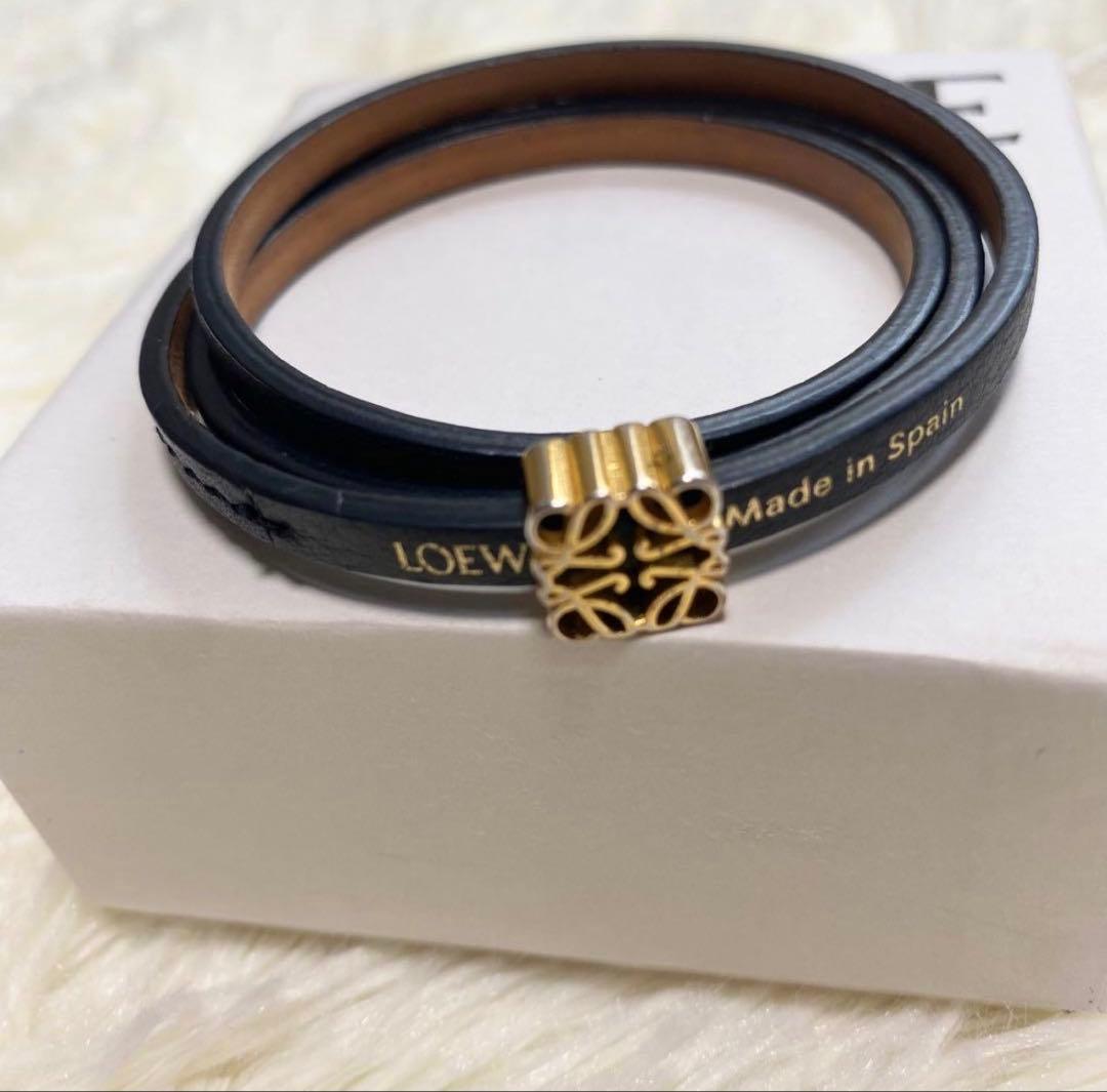 LOEWE ロエベ アナグラム レザー ブレスレット ブラック ゴールド カーフ
