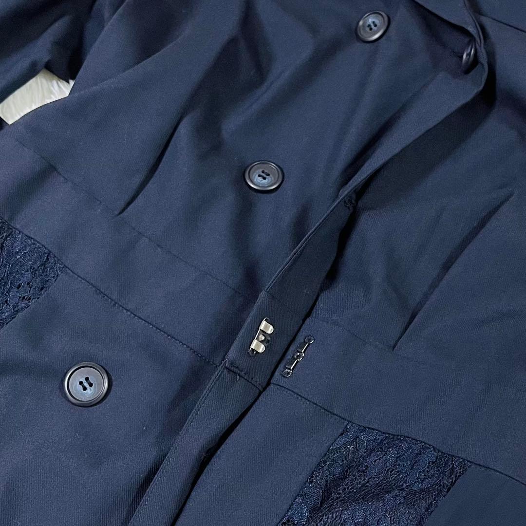 ローズティアラ レース プリーツ切替 ベルト トレンチ風 ロングワンピース 42