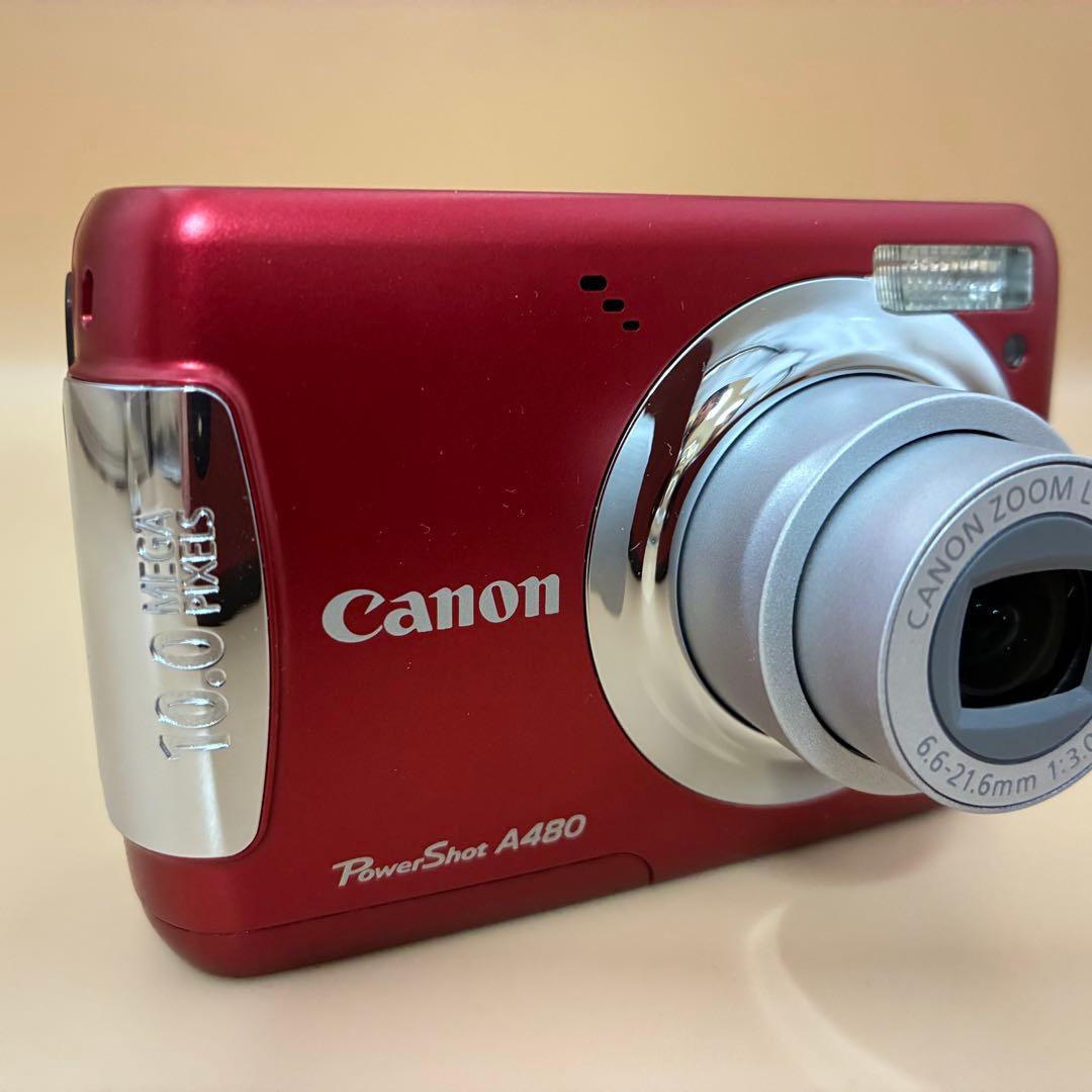 ★極美品★ Canon PowerShot A480 レッド 単3電池 コンデジ