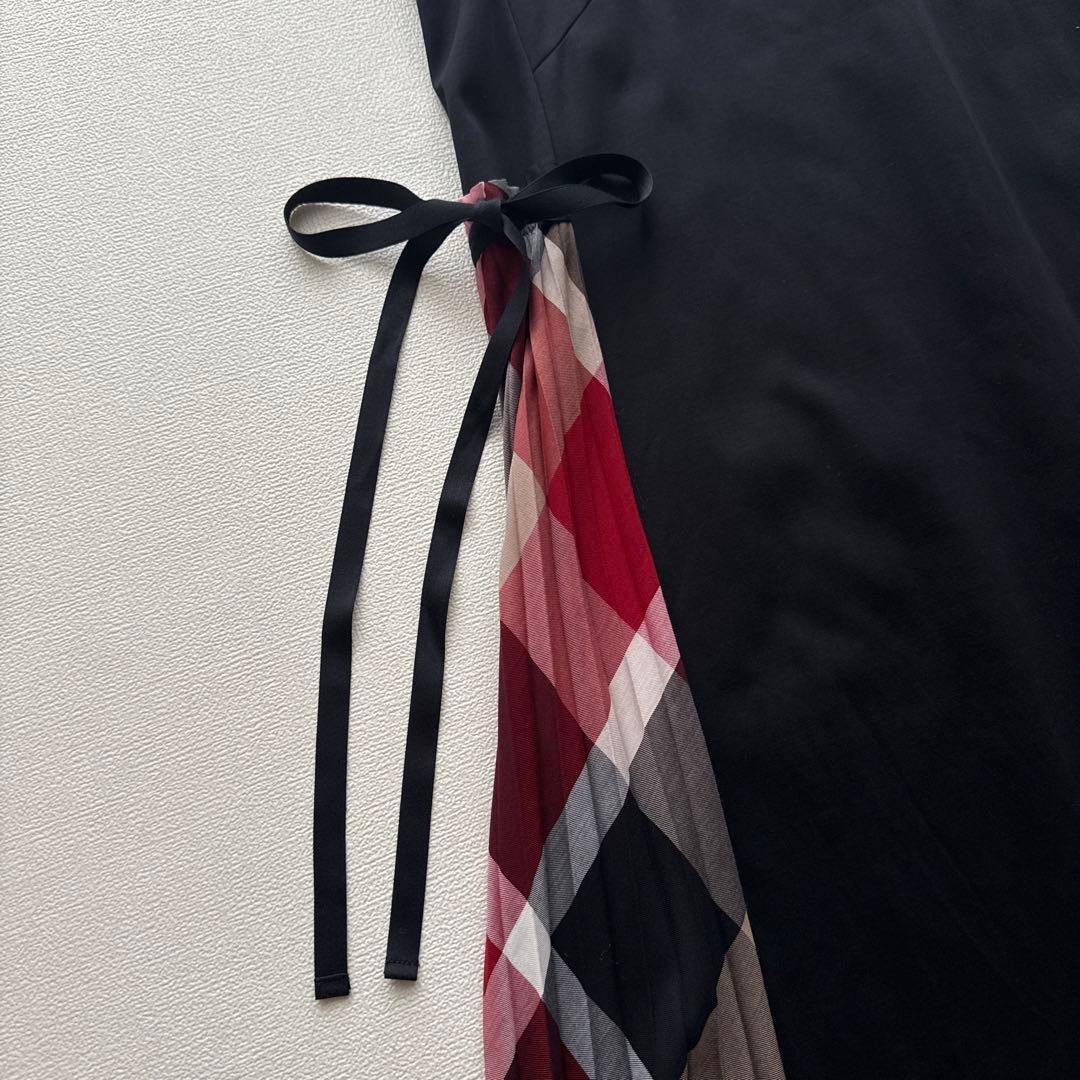 ブルーレーベルクレストブリッジ ワンピース チェック プリーツ フレンチスリーブ