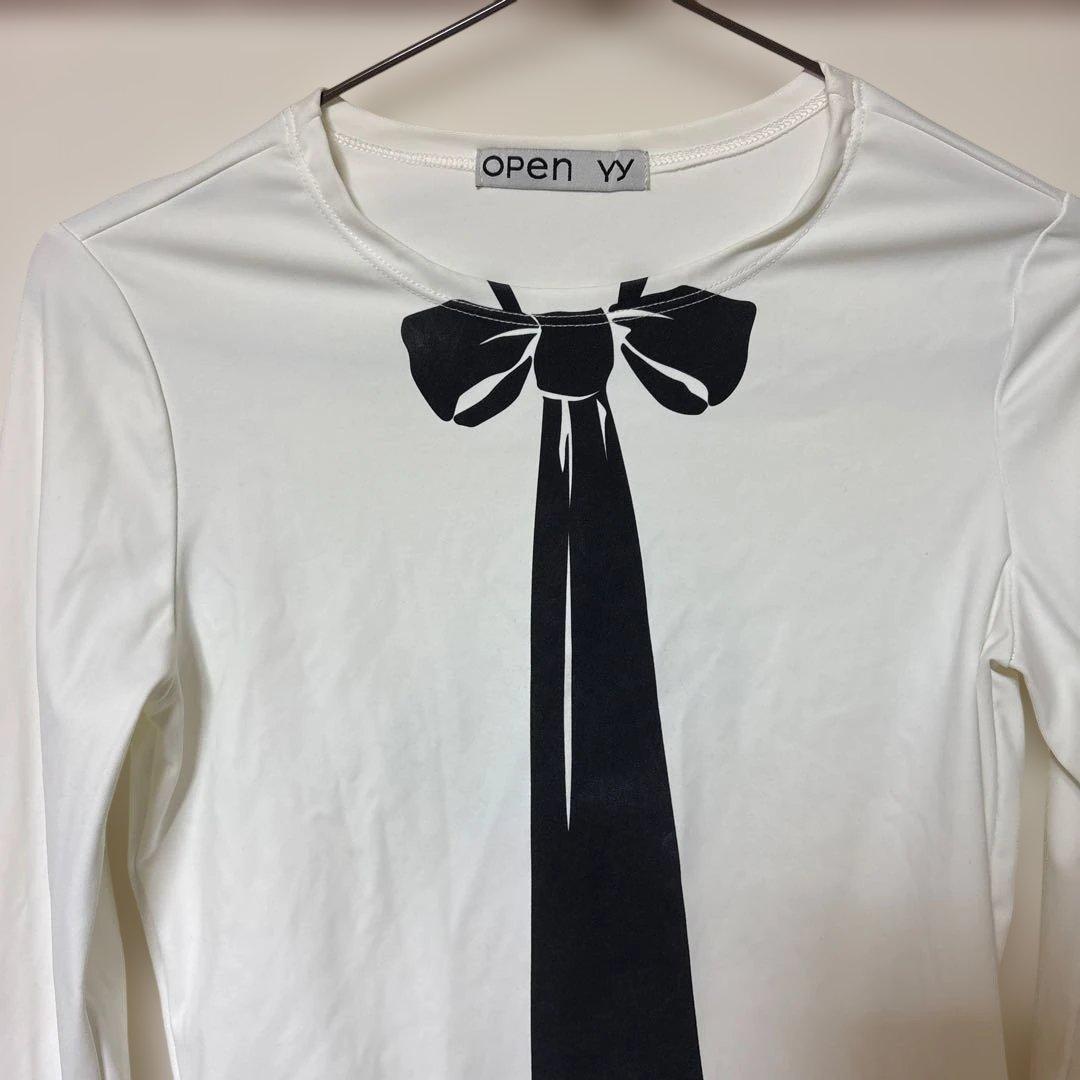 open yy ネクタイプリント 長袖ボディスーツ Sサイズ 韓国