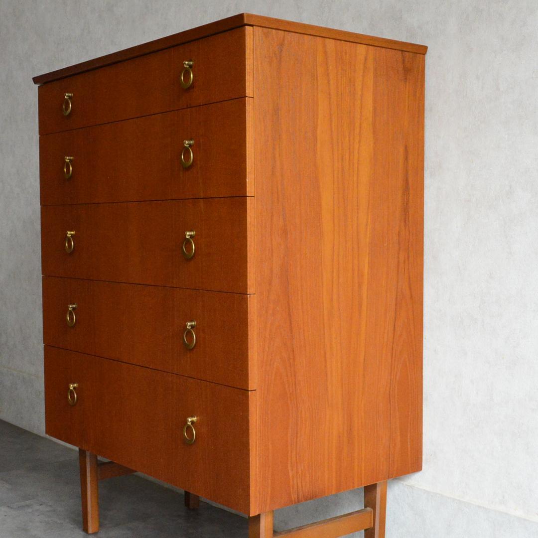 イギリスヴィンテージ ミッドセンチュリー チーク 5段チェスト 北欧家具 タンス