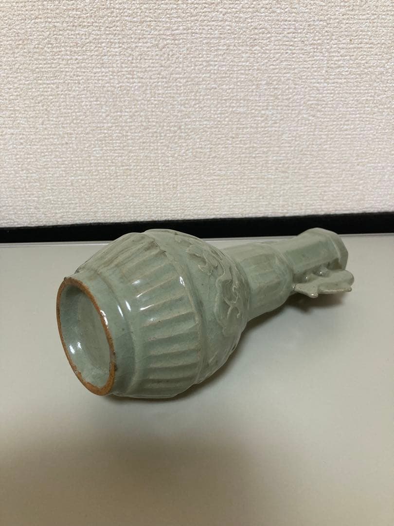 天龍寺青磁　龍泉窯青磁 双魚耳瓶　七官青磁