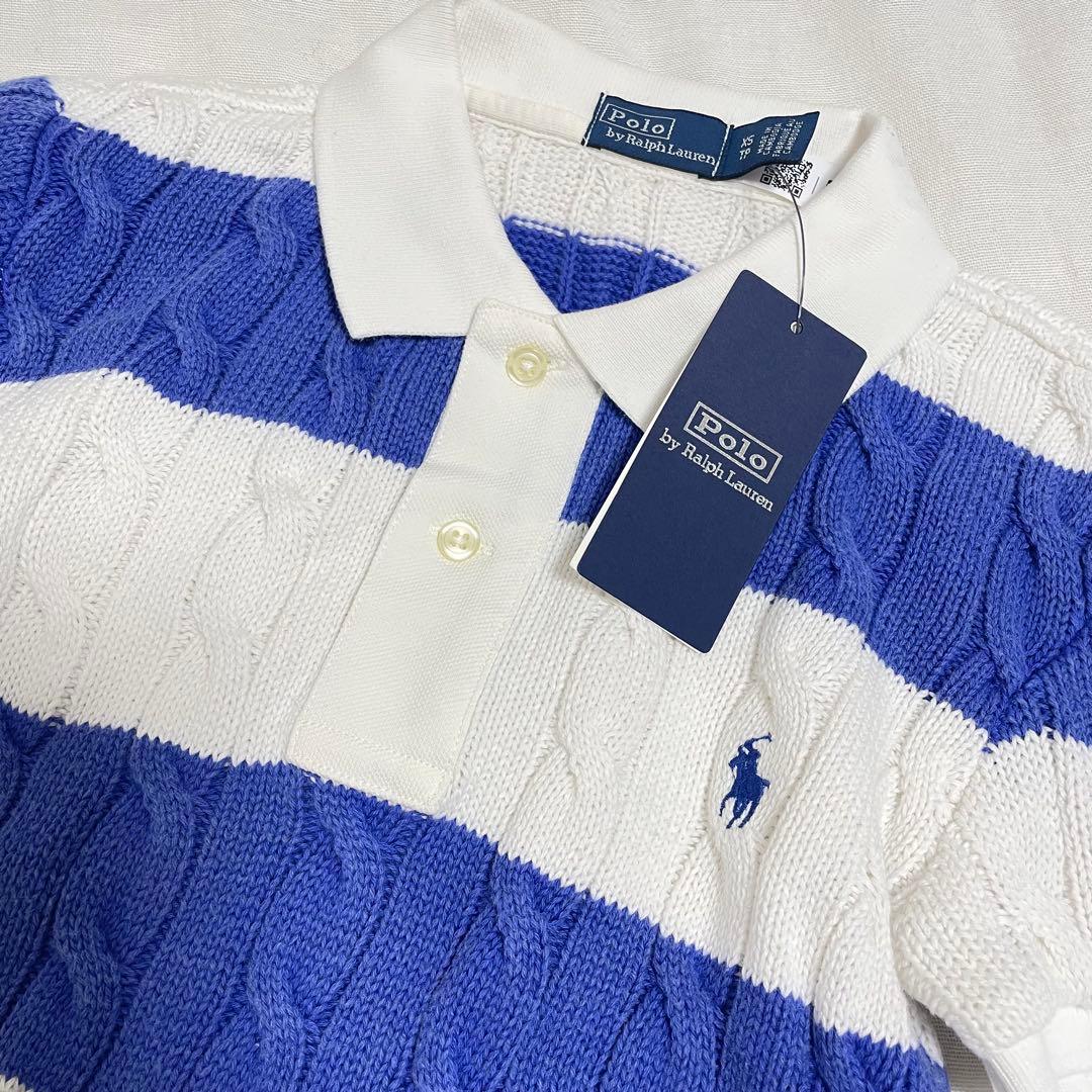 新品タグ付き♡ラルフローレン♡ポニーコットンケーブルニットポロシャツ　ボーダー