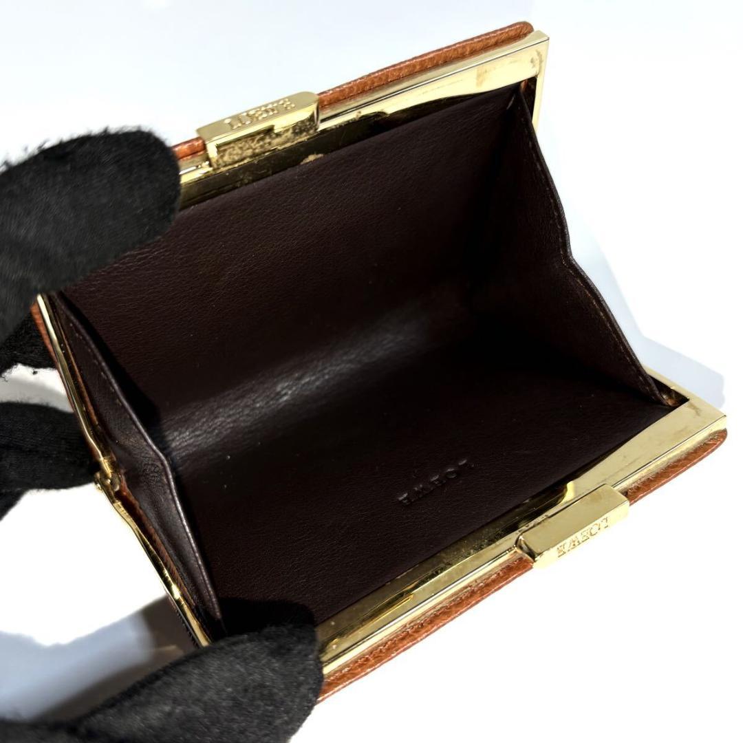 【美品】LOEWE レザー がま口  アナグラム キャメル ゴールド金具