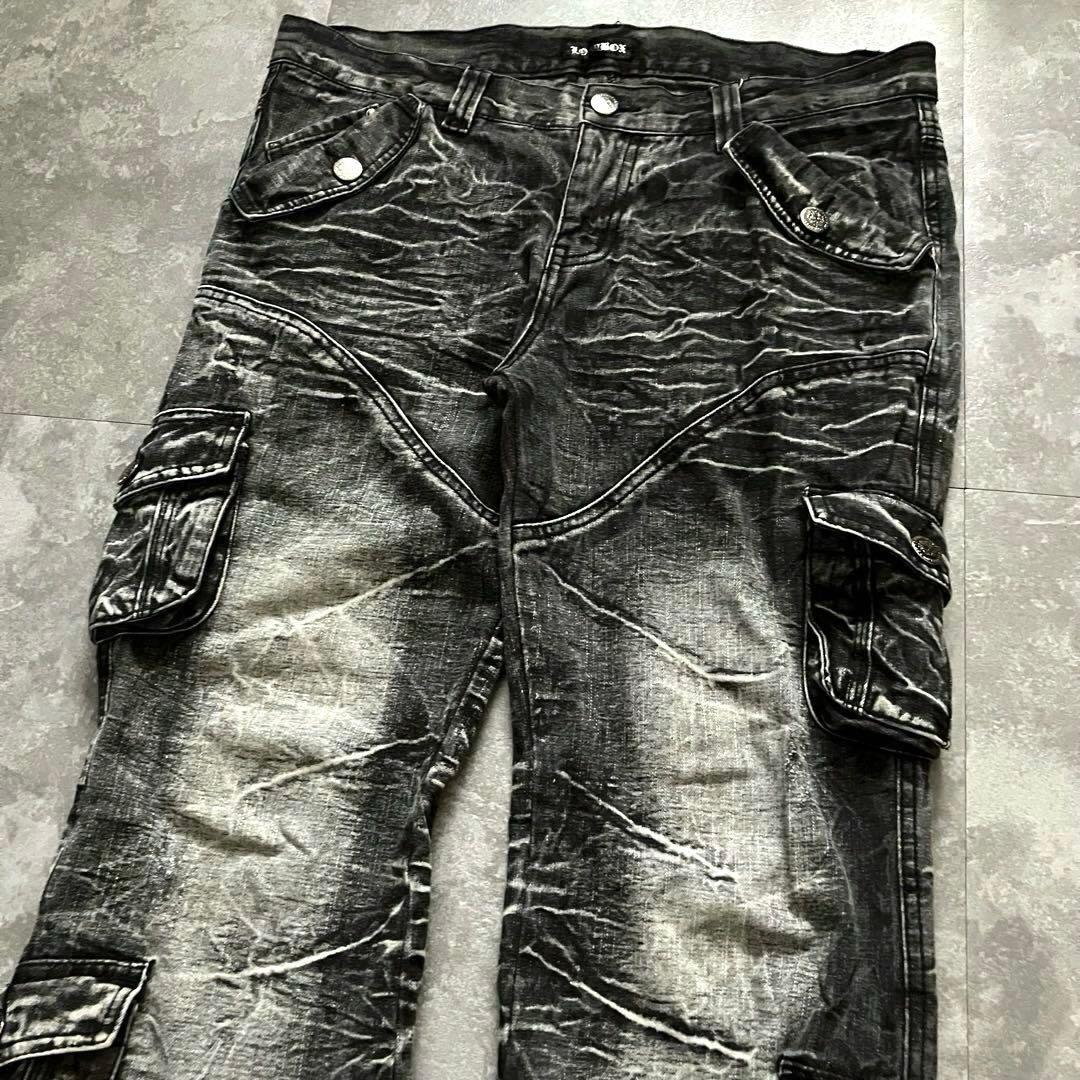 00s black cargo flared pants Y2K ロング丈