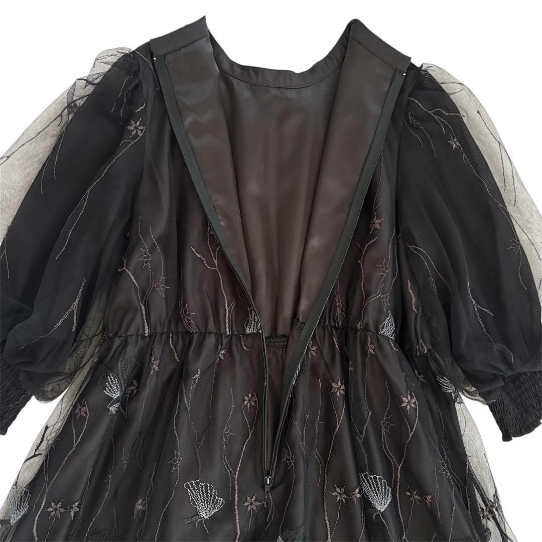 カラルス　刺繍レースワンピースドレス　パーティドレス　ブラック　3Lサイズ