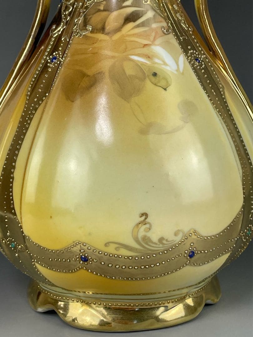 【大型】オールドノリタケ ３０cm アールヌーボー 薔薇紋 ジュエル金盛り 花瓶