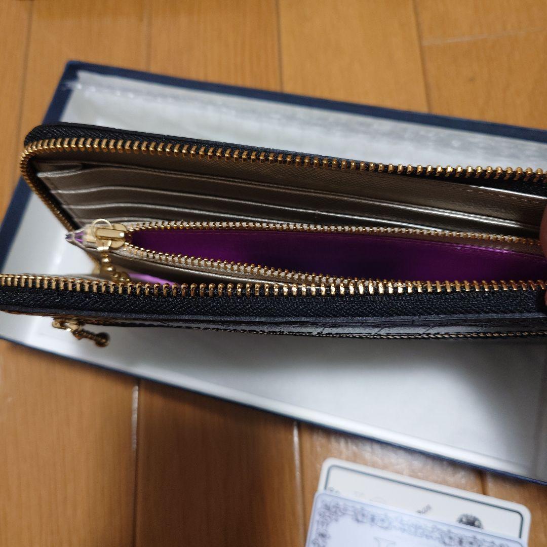 A.D.M.J. ブラックL字ファスナー長財布 クリスタル装飾