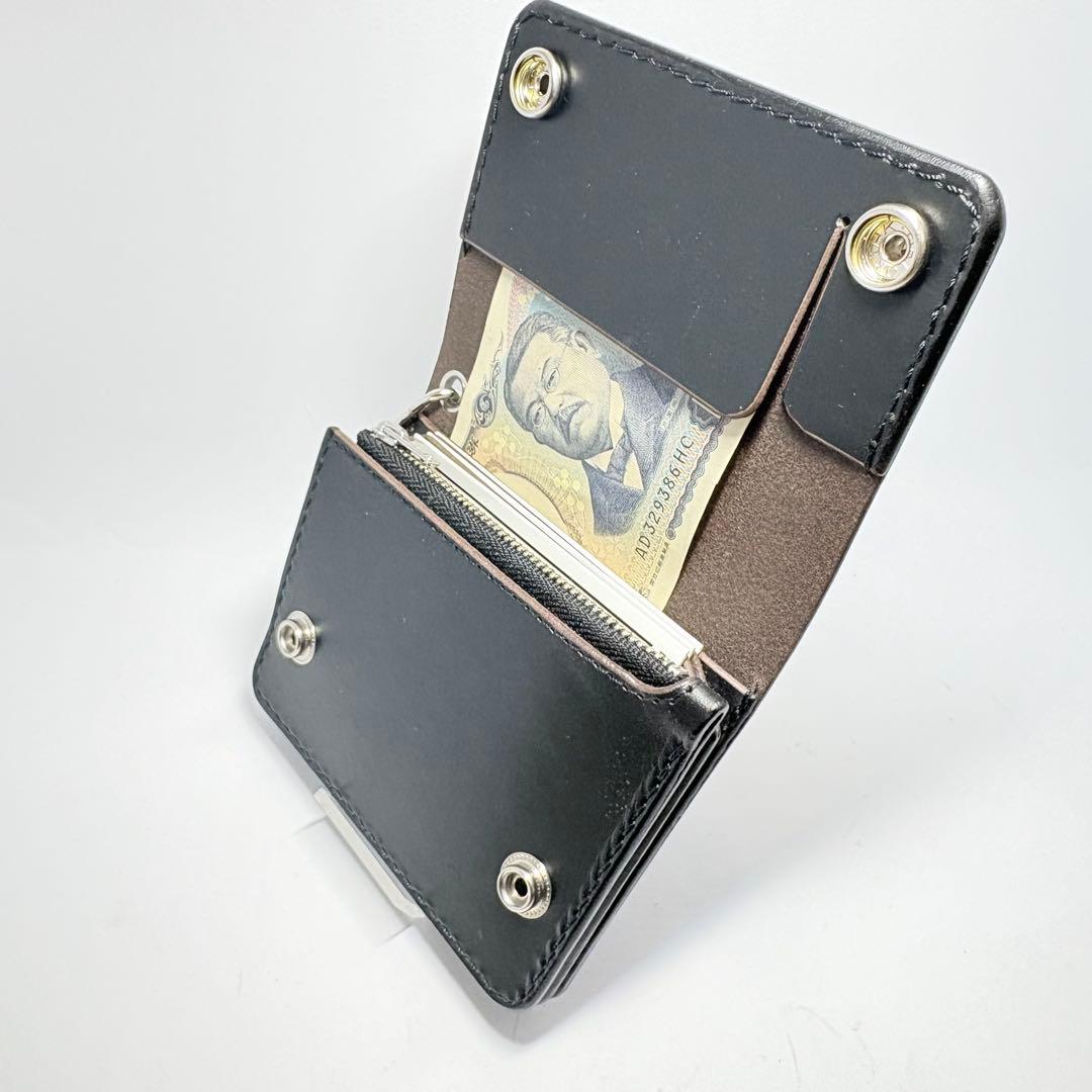 【本革】トラッカーウォレット　ショート　姫路レザー　茶心　ブラック　フチ黒