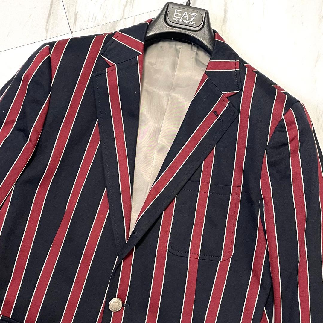 極美品 希少L⭐️フレッドペリー テーラードジャケット 銀ボタン 太ストライプ