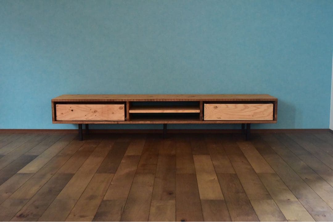 無垢】テレビボード　180㎝　サイド格子　ミディアムブラウン　　鉄脚