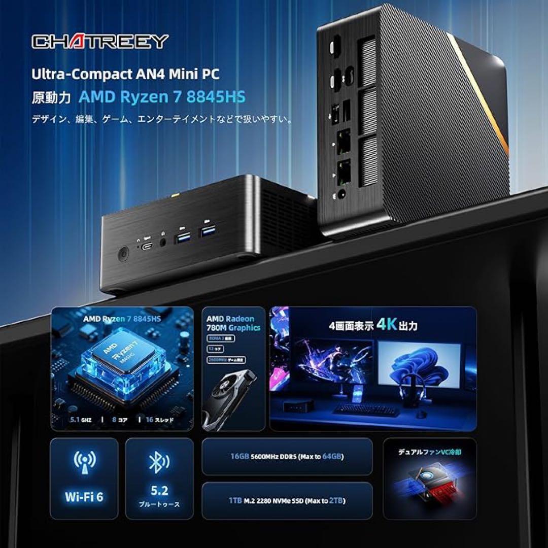 ミニPC AMD Ryzen 7 8845HS 8コア16スレッド 5.1GHz
